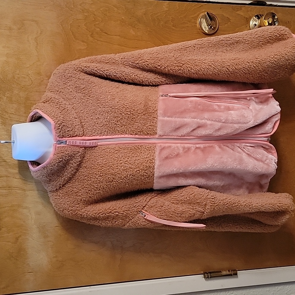 UGG  Marlene Zip Up Teddy Sherpa Jacket Brown/Pink Size Small